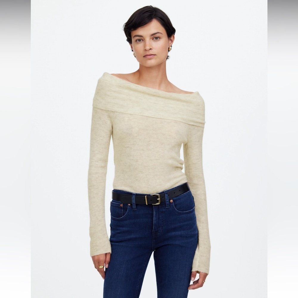 MADEWELL Lightweight Alpaca Blend Off The Shoulder Sweater Hthr Alabaster Small